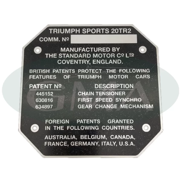 piastra identificazione vettura triumph tr2