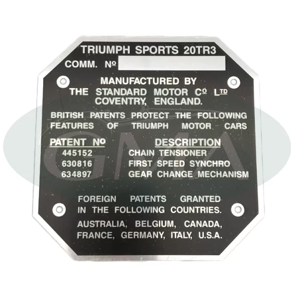 piastra identificazione vettura triumph tr3
