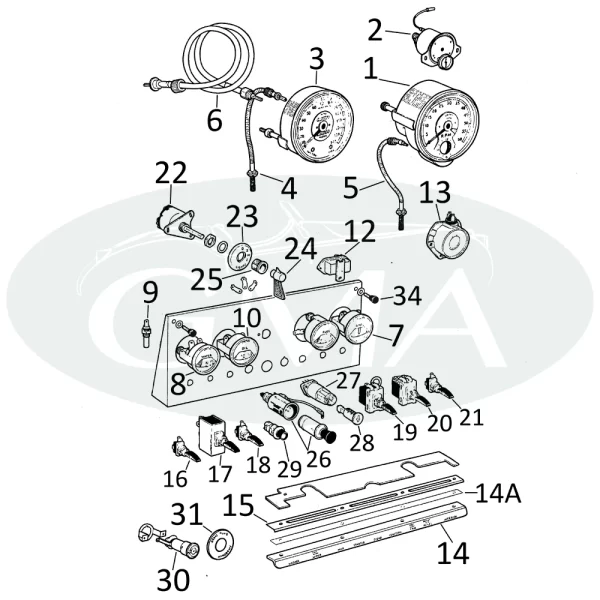 interruttori e strumenti Jaguar E type 3.8 e 4.2 serie 1